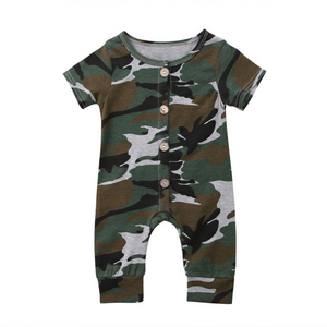 Baby Boy Short-sleeve Cotton Romper in Camo Print 