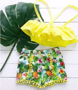 Premium Two Piece Sleeveless Top and Pineapple Print Shorts Set 