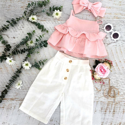 Three Piece Premium Cotton Top with Frill Detail and Culottes Set 