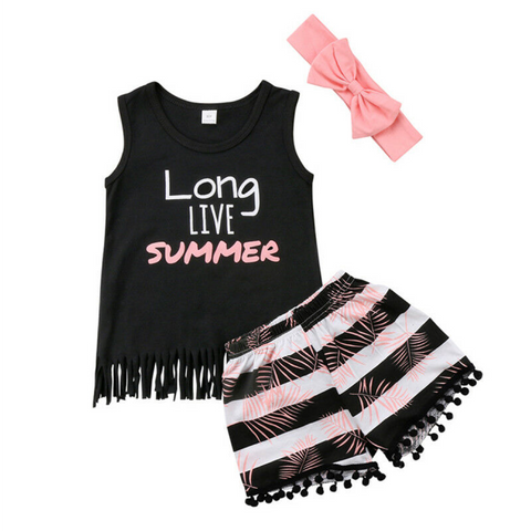 Girls Toddlers Three Piece Tank Top and Shorts Set with Headband