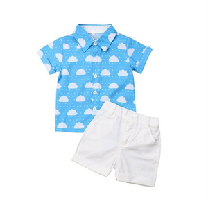 Two Piece Cotton Shortsleeve Shirt and Shorts Set 