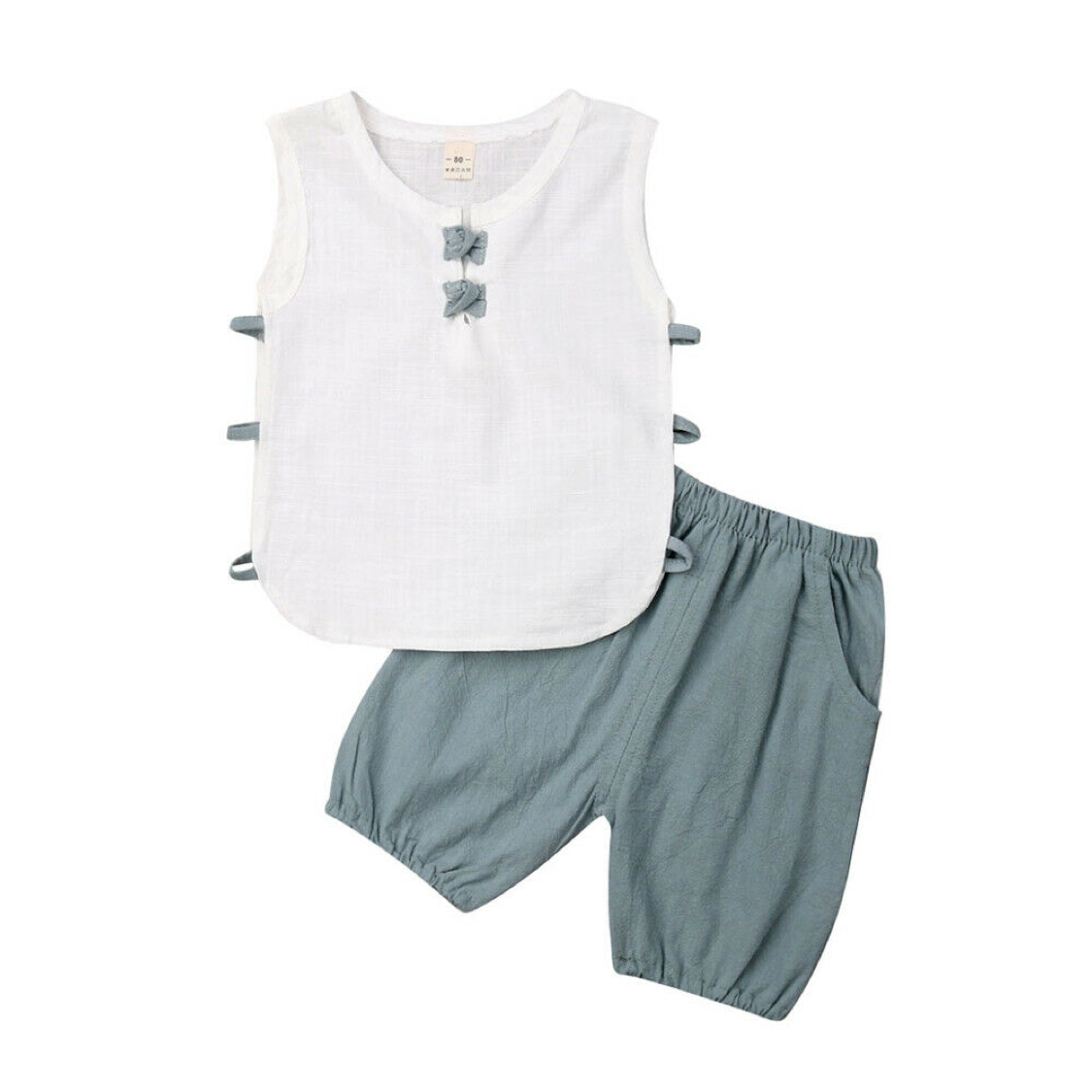 Baby Boys Two Piece Cotton and Linen Shirt and Shorts Set