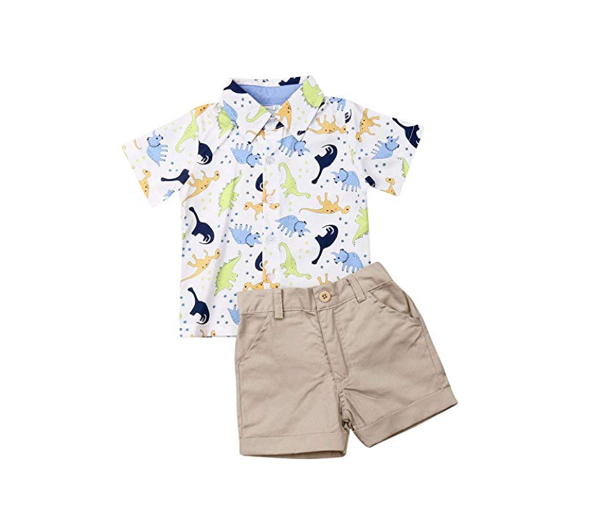 Dino Print Baby Boys Two Piece Shortsleeve Shirt and Shorts Set 