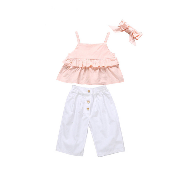 Three Piece Premium Cotton Top with Frill Detail and Culottes Set 