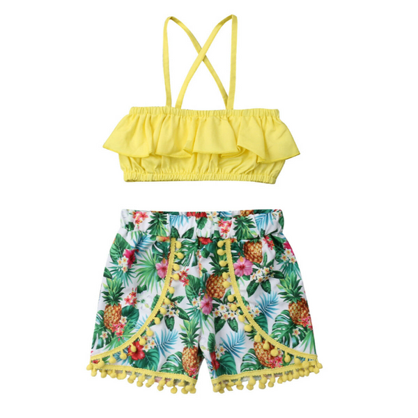Premium Two Piece Sleeveless Top and Pineapple Print Shorts Set 