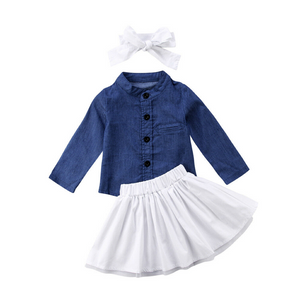 Three Piece Baby Girls Infant Denim Outfit 