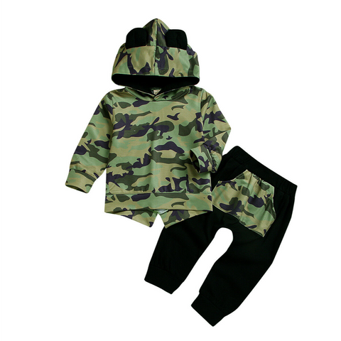 Baby Two Piece Camo Print Bear Ears Jogger Set