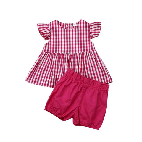 Gingham Magenta Pink Top and Shorts Set
