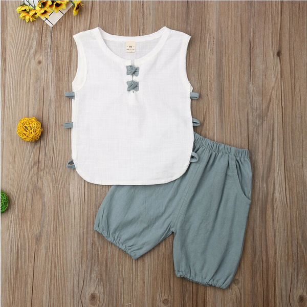 Baby Boys Two Piece Cotton and Linen Shirt and Shorts Set