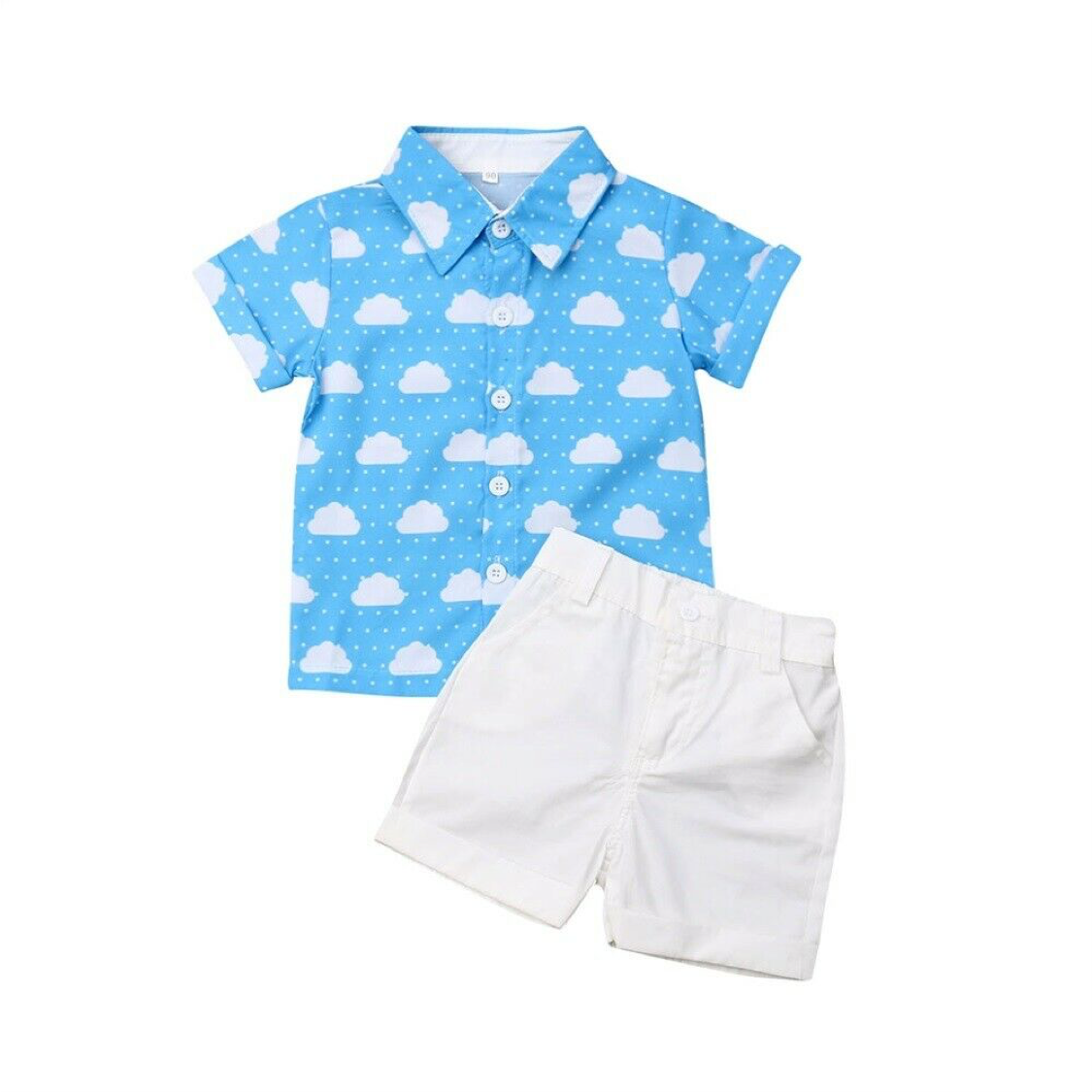 Two Piece Cotton Shortsleeve Shirt and Shorts Set 