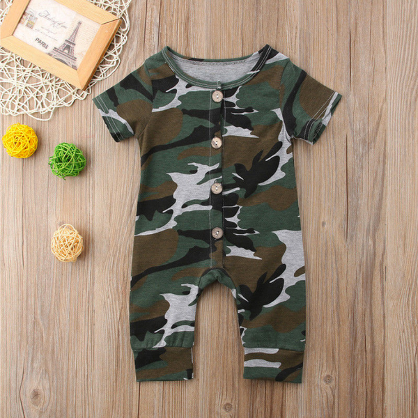 Baby Boy Short-sleeve Cotton Romper in Camo Print Infant Fashion