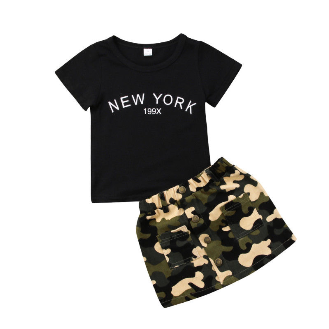 Toddler Girls Two-Piece Camo Cotton Blend Mini Skirt and T-shirt Set