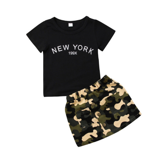 Toddler Girls Two-Piece Camo Cotton Blend Mini Skirt and T-shirt Set